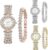 6 Pack Set Diamond Watches and Bangle Bracelet for Women Analog Quartz Wristwatch Jewelry Assorted Wholesales Silver Rosy Gold Ladies