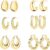 6 Pairs 14K Gold Hoop Earrings for Women Lightweight Chunky Hoop Earrings Multipack Hypoallergenic, Thick Open Twisted Huggie Hoops Earring Set…