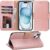 Arae Compatible with iPhone 15 Case with Card Holder and Wrist Strap Wallet Flip Cover for iPhone 15 6.1 inch,Rose Gold