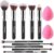 BEAKEY Makeup Brushes Set, Professional Foundation Eyeshadow Concealer Blush Powder Bronzer Applicator, 2 Blender Sponge with Beauty Paper Case