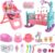 deAO 12” Baby Doll Play Set with Crib, Mobile, High Chair Feeding Accessories, Interactive Dolls for Girls Kids Pretend Play Baby Dolls 21 PCS