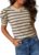 Dokotoo Women’s Short Puff Sleeve Knit Tops 2024 Trendy Crewneck Striped T Shirts Casual Summer Blouses