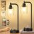 Industrial Table Lamps for Bedrooms Set of 2 – Fully Dimmable Bedside Lamps with USB A and C Ports and Outlet, Black Nightstand Lamps with Glass…